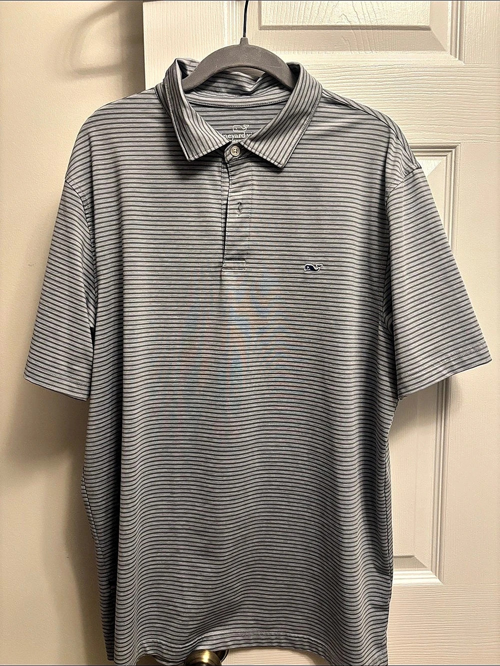 Vineyard Vines Performance St. Jean Stripe Sankaty Polo Gray & White Large